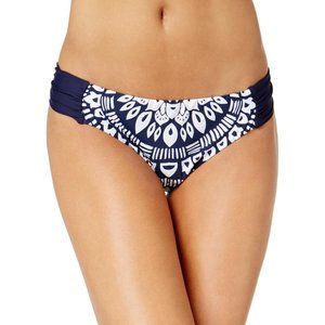 Trina Turk Indochine Shirred Side Hipster Bikini Bottom Navy Blue US 4 NWT